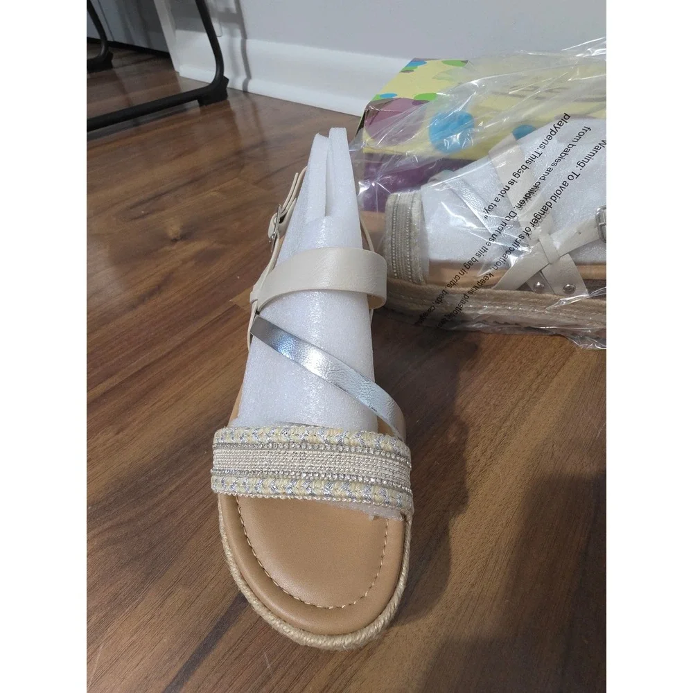 Soda Aaron-S Platform Sandals Womens 8 Off White Multi New Rhinestone Espadrille